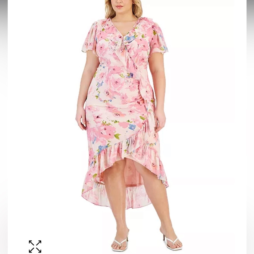 TAYLOR Pink Floral-Print Flutter-Sleeve Faux-Wrap Dress 12